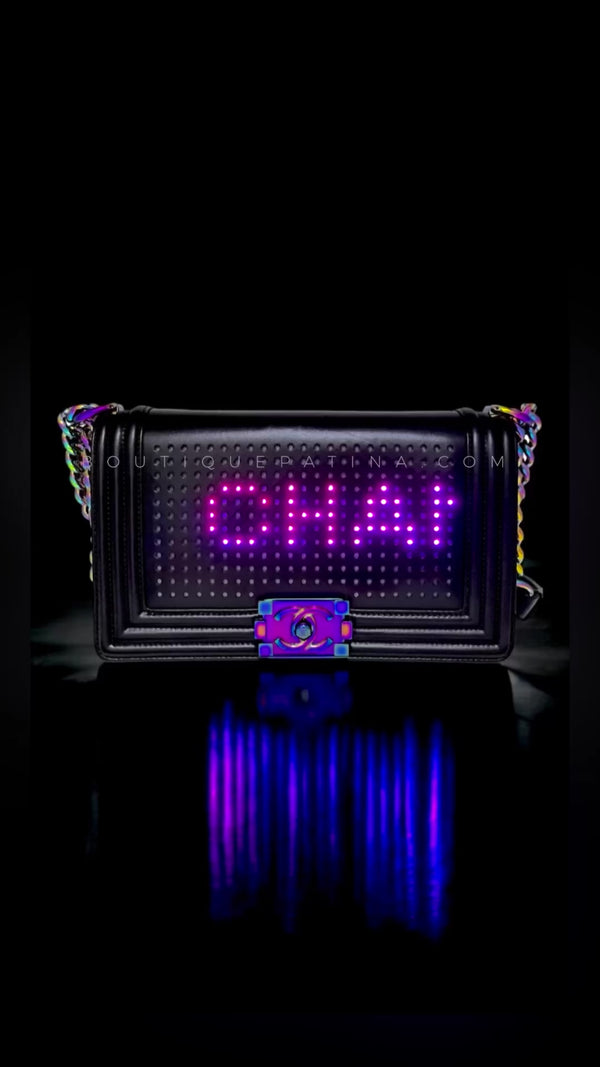 Chanel 2017 Black LED Boy Flap Bag Rainbow HW Medium TQK