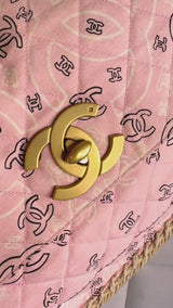 Chanel 1994 Vintage Baby Pink Bandana Maxi Straw Jumbo Flap Bag Paisley Print X43