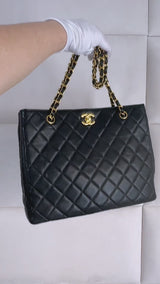 Chanel 90s Vintage Black Caviar Timeless Medium Turnlock Shopper Tote Bag 24k GHW EMO