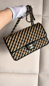 Chanel Straw Raffia Medium Urban Jungle Classic Flap Bag Black Beige GHW 175