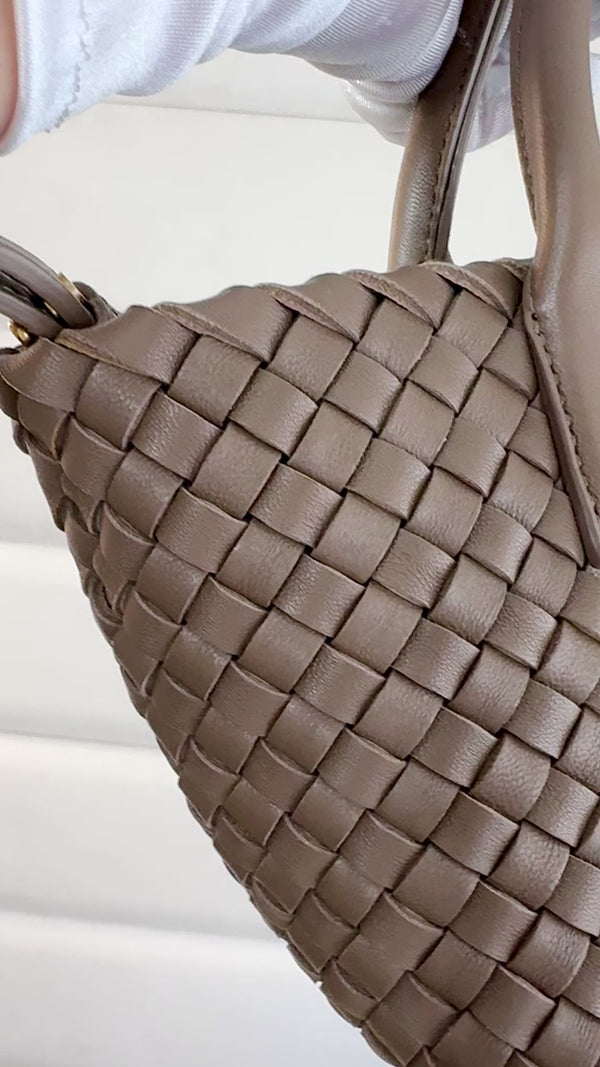 Bottega Veneta Taupe Beige Interciatto Mini Cabat Tote Crossbody Bag