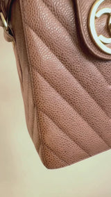 Chanel Vintage Caviar Caramel Brown Chevron Encircled CC N/S Vanity Case Bag MSC