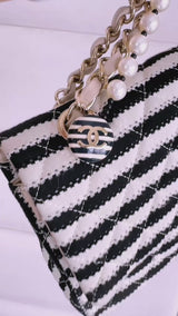 Chanel 2014 Black Striped Coco Sailor Pearl Medium Classic Double Flap Bag GHW H68