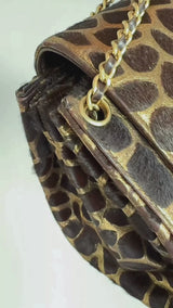 Chanel Vintage Brown Giraffe Pony Hair Flap Bag Medium Accordion GHW 2000 HGW