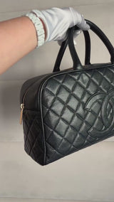 Chanel 2003 Vintage Black Caviar XL Large Bowler Duffle Bag WKJ