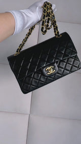 Chanel 1992 Vintage Black Lambskin Small Classic Double Flap Bag 24k GHW AGE