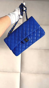 Chanel 16C Blue Roi Cobalt Caviar Medium Classic Double Flap Bag RHW CAD