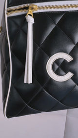 Chanel 1995 Vintage Black Letter Large Bowler Duffle Bag U3N