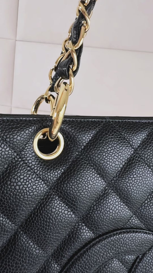 Chanel 2004 Vintage Black Caviar Grand Shopper Tote Bag GST 24k GHW SXC