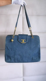 Chanel 1996 Vintage Blue Denim Supermodel Weekender XL Bag 24k GHW H76
