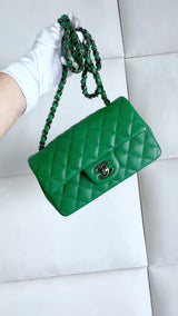 Chanel 16C Green Caviar Mini Rectangular Flap Bag RHW XKK