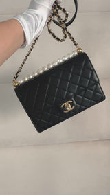 19S Chanel Chic Pearls Quilted Flap Bag Black GHW DJ9