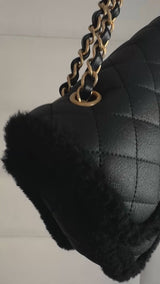 Chanel Black Shearling Muff Flap Bag GHW P0H