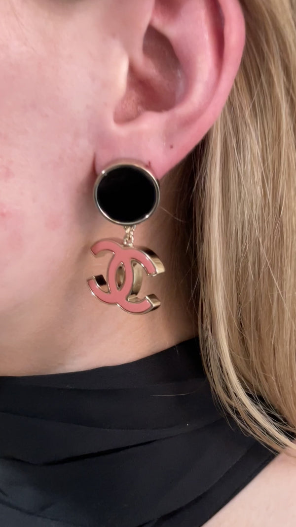 Chanel Enamel Earrings Pink CC Logo Drop 23C