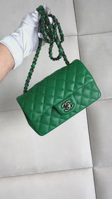 Chanel 16C Green Caviar Mini Rectangular Flap Bag RHW XKK
