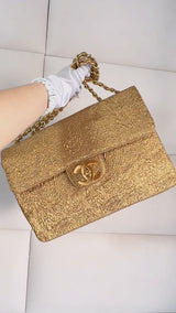 Chanel 1991 Vintage Gold Byzantine Brocade Silk Maxi Classic Flap Bag 24k GHW A6D