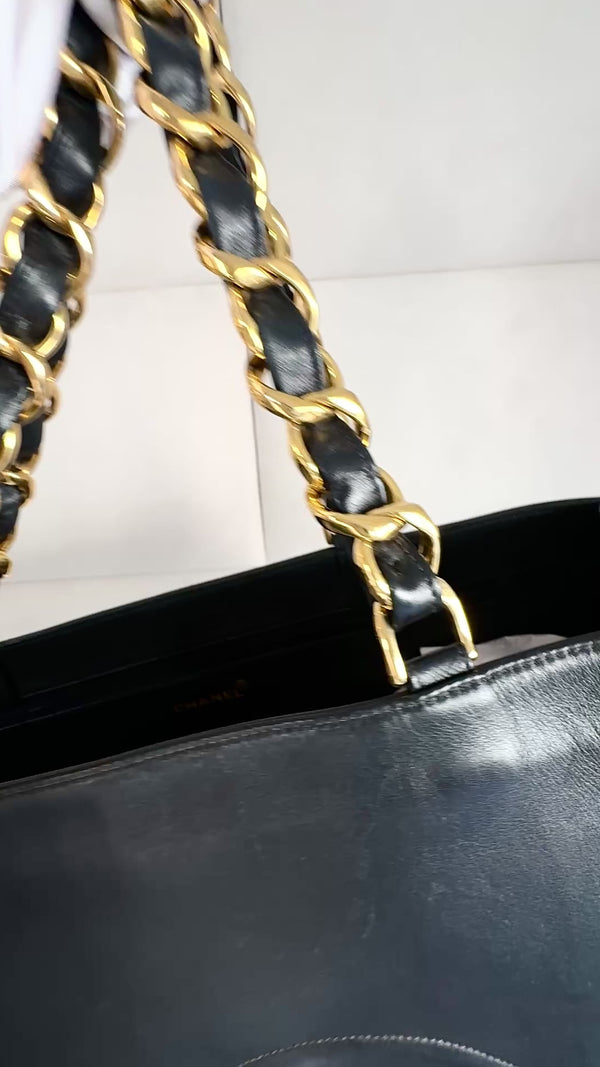 Chanel 1996 Vintage Black Chunky Chain Classic Tote Bag 24k GHW AO8