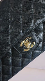 Chanel 2003 Vintage Black Caviar Medium Classic Double Flap Bag 24k GHW D3R
