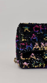 Chanel 24C Black Disco Sequin Paris LA Rectangular Mini Flap Bag GHW YFY