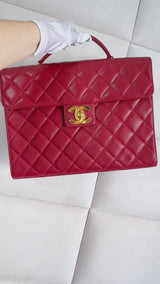 Chanel 1994 Vintage Red Caviar Briefcase Tote Bag 24k GHW I0A