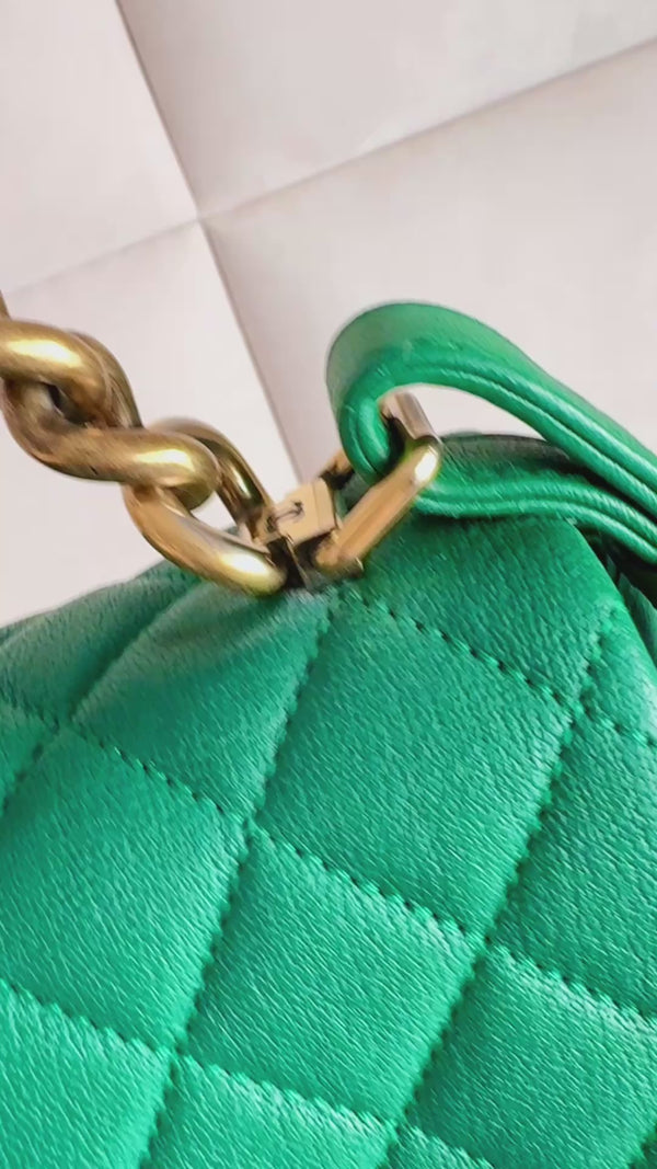 Chanel Green Mini Flap Trapezio Top Handle Crossbody Goatskin Bag