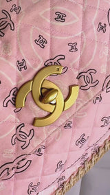 Chanel 1994 Vintage Baby Pink Bandana Maxi Straw Jumbo Flap Bag Paisley Print X43