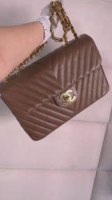 Chanel 1994 Vintage Taupe Beige Caviar Chevron Maxi "Jumbo XL" Classic Flap Bag 24k GHW     KM5