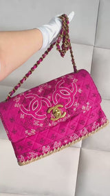 Chanel 1994 Vintage Dark Pink Bandana Maxi Straw Jumbo Flap Bag Paisley Print HKK