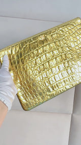Chanel 19A Egypt Paris-New York Crocodile Print Gold Clutch Bag O Case Large OJJ