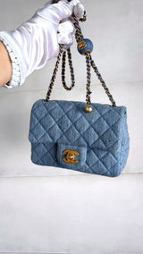Chanel 22C Blue Denim Pearl Crush Square Mini Flap Bag GHW 93E