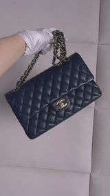 Chanel 20C Dark Navy Blue Medium Caviar Classic Double Flap Bag GHW KE2