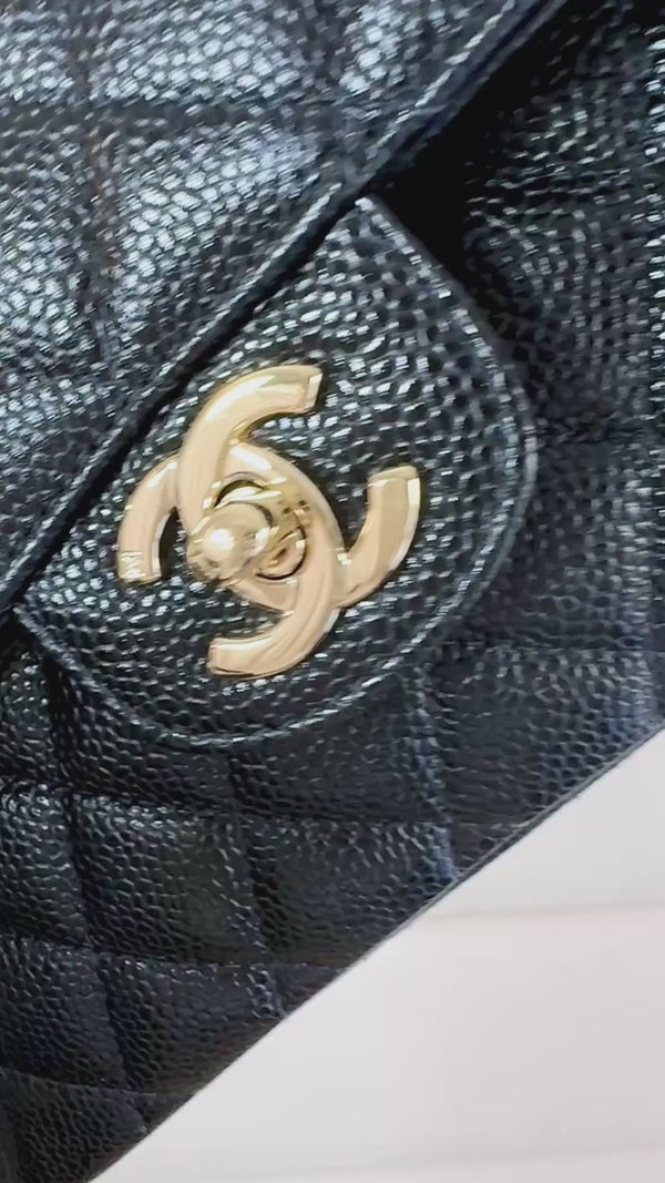 Chanel 2004 Vintage Black Caviar Small Classic Double Flap Bag 24k GHW  9TI