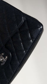 Pristine Chanel Vintage 2009 Black Caviar Jumbo Flap Bag Single SHW