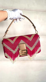 FENDI Baguette Bag Hand-Embroidered Fringe Red Ivory Beaded Two-Way GHW