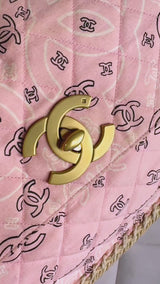 Chanel 1994 Vintage Baby Pink Bandana Maxi Straw Jumbo Flap Bag Paisley Print X43