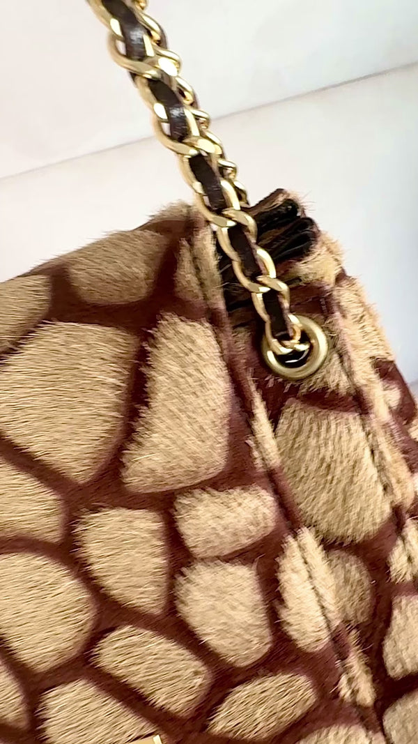 Chanel Vintage 2000 Pony Hair Small-Mini Beige Giraffe Accordion Flap Bag GHW KZH