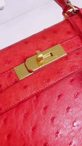 Hermès Red Ostrich 32cm Kelly Bag Sellier 24k GHW G3W