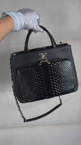 Pristine Chanel 2018 Black Python Business Affinity Two Way Tote Bag GHW OUT