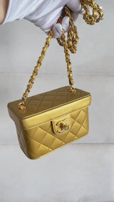 Chanel 1991 Vintage Gold Bronze Petite Box Vanity Bag 24k GHW TVY