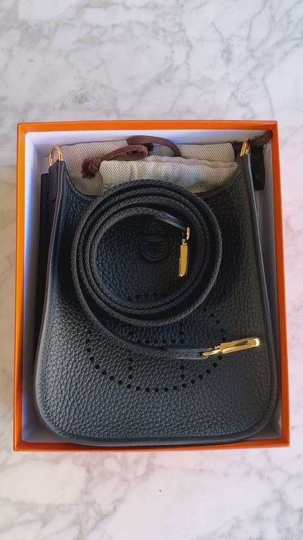 NIB Hermes Black Clemence Mini Evelyne TPM Bag 24k GHW TU4