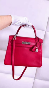 Hermes Red Rouge Garance 28cm Kelly Bag Clemence PHW 296
