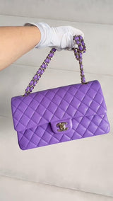 Chanel 2020 Lilac Lavender Violet Medium Caviar Classic Double Flap Bag GHW 8TX