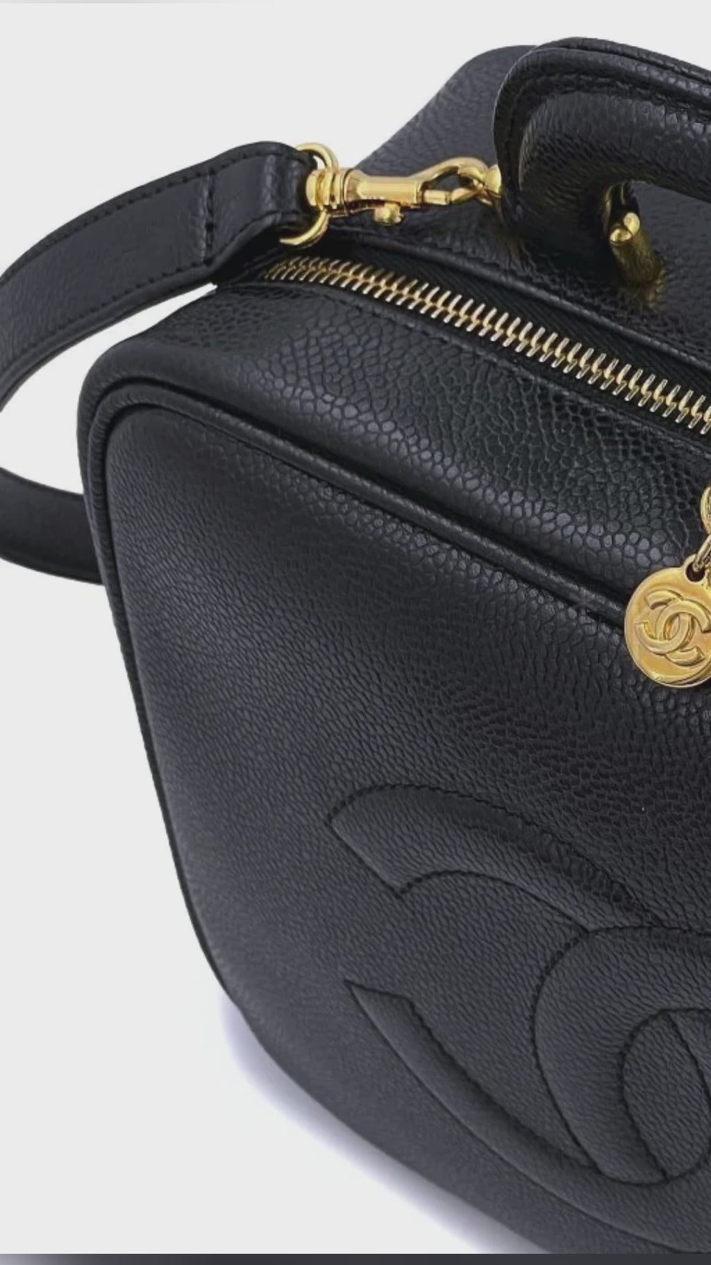 Chanel Vintage Black Caviar Timeless Vertical Vanity Case Gold
