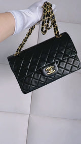 Chanel 1992 Vintage Black Lambskin Small Classic Double Flap Bag 24k GHW AGE