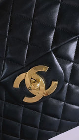 Chanel 1994 Vintage Black Maxi Classic Flap Bag 24k GHW FTD