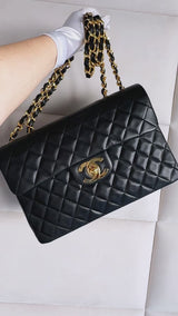 Chanel 1994 Vintage Black Maxi Classic Flap Bag 24k GHW FTD