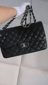 Chanel 2011 Black Caviar Jumbo Classic Double Flap Bag SHW GXC