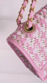 Chanel 23C Woven Houndstooth Pink Gold White Flap Bag GHW 72B