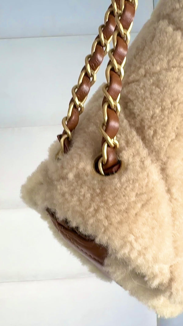 Chanel 24K Brown Shearling Medium Flap Bag GHW DW7