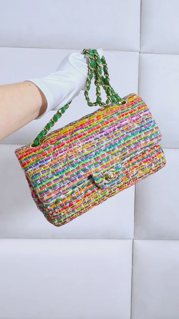 Chanel 2016 Rainbow Boucle Tweed Medium Classic Double Flap Bag GHW
 3WH